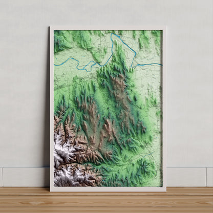 Mapa artístico del relieve de la Pera, al Baix Empordà, con 15 km de entorno y base topográfica ICGC. Presentación enmarcada.
