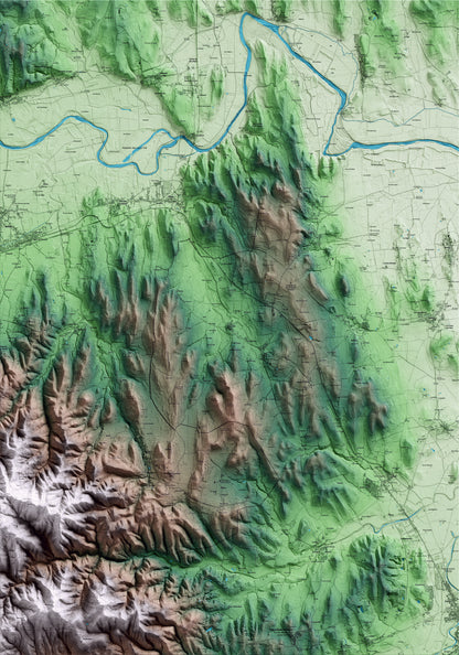 Mapa artístico del relieve de la Pera, al Baix Empordà, con 15 km de entorno y base topográfica ICGC