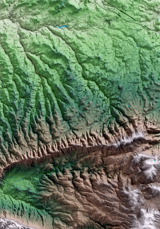 Mapa artístico del relieve de la Pobla de Cérvoles, a las Garrigues, con 15 km de entorno y base topográfica ICGC