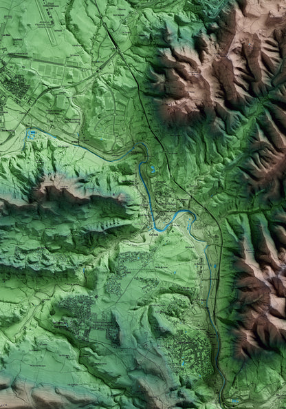 Mapa artístico del relieve de la Pobla de Claramunt, al Anoia, con 15 km de entorno y base topográfica ICGC. Detalle de la zona central.