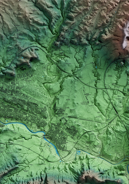 Mapa artístico del relieve de la Pobla de Claramunt, al Anoia, con 15 km de entorno y base topográfica ICGC. Detalle de la zona superior izquierda.