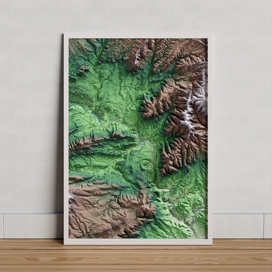Mapa artístico del relieve de la Pobla de Claramunt, al Anoia, con 15 km de entorno y base topográfica ICGC. Presentación enmarcada.