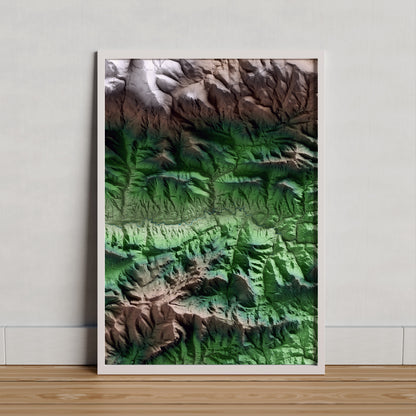 Mapa artístico del relieve de la Pobla de Lillet, al Berguedà, con 15 km de entorno y base topográfica ICGC. Presentación enmarcada.