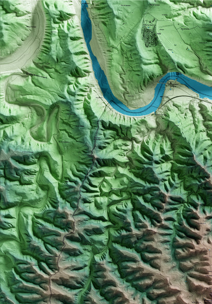 Mapa artístico del relieve de la Pobla de Massaluca, a la Terra Alta, con 15 km de entorno y base topográfica ICGC. Detalle de la zona superior izquierda.