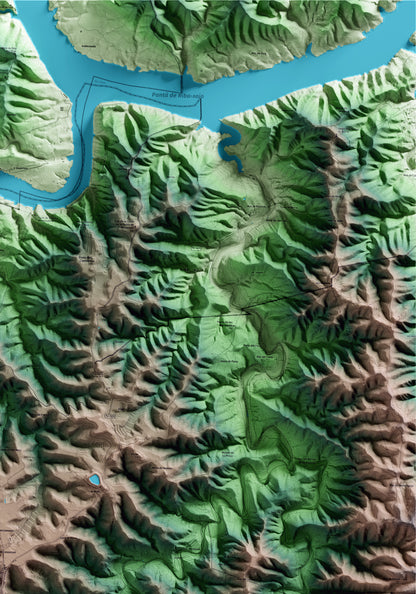 Mapa artístico del relieve de la Pobla de Massaluca, a la Terra Alta, con 15 km de entorno y base topográfica ICGC. Detalle de la zona superior derecha.