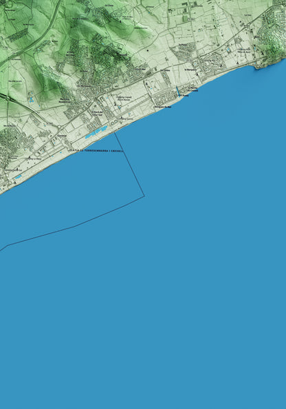 Mapa artístico del relieve de la Pobla de Montornès, al Tarragonès, con 15 km de entorno y base topográfica ICGC. Detalle de la zona inferior derecha.