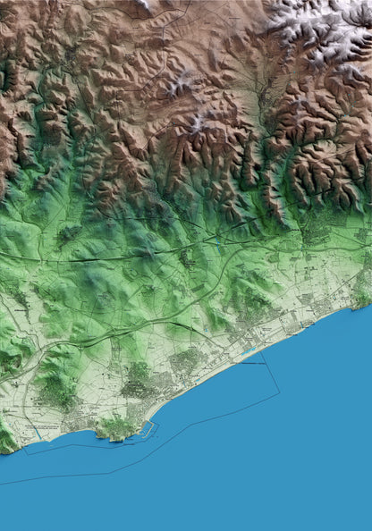 Mapa artístico del relieve de la Pobla de Montornès, al Tarragonès, con 15 km de entorno y base topográfica ICGC