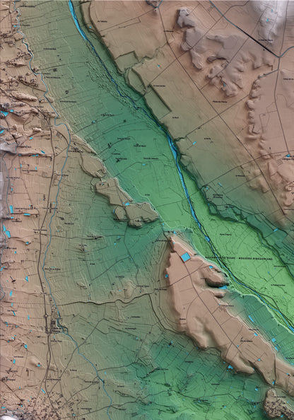 Mapa artístico del relieve de la Portella, al Segrià, con 15 km de entorno y base topográfica ICGC. Detalle de la zona superior izquierda.