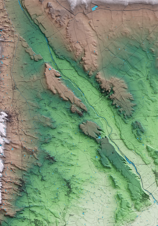 Mapa artístico del relieve de la Portella, al Segrià, con 15 km de entorno y base topográfica ICGC