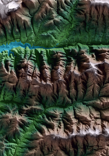 Mapa artístico del relieve de la Quar, al Berguedà, con 15 km de entorno y base topográfica ICGC. Detalle de la zona superior izquierda.