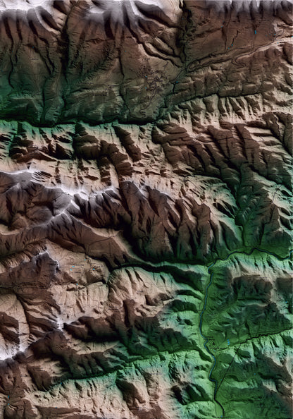 Mapa artístico del relieve de la Quar, al Berguedà, con 15 km de entorno y base topográfica ICGC. Detalle de la zona superior derecha.