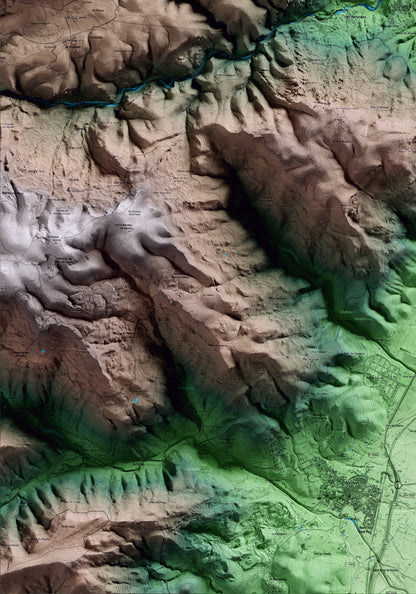 Mapa artístico del relieve de la Riba, al Alt Camp, con 15 km de entorno y base topográfica ICGC. Detalle de la zona inferior izquierda.