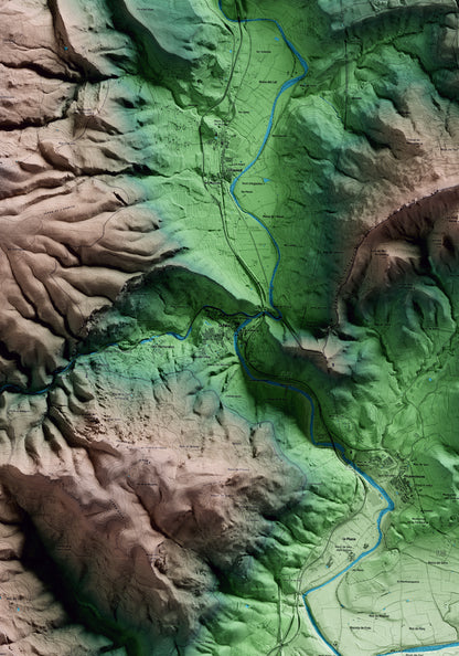 Mapa artístico del relieve de la Riba, al Alt Camp, con 15 km de entorno y base topográfica ICGC. Detalle de la zona central.