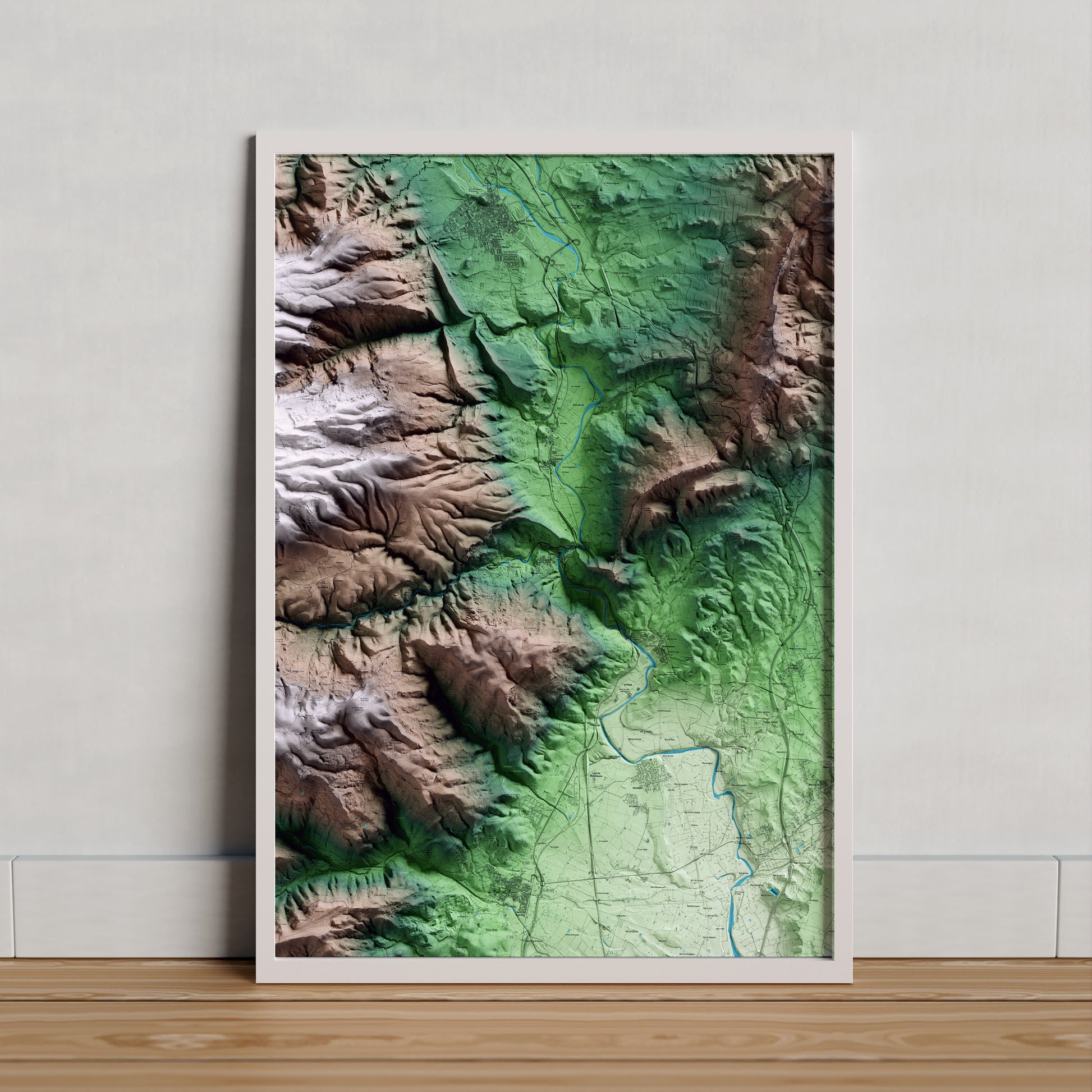 Mapa artístico del relieve de la Riba, al Alt Camp, con 15 km de entorno y base topográfica ICGC. Presentación enmarcada.