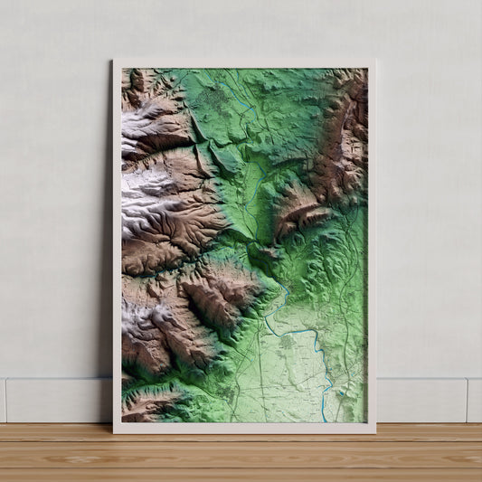 Mapa artístico del relieve de la Riba, al Alt Camp, con 15 km de entorno y base topográfica ICGC. Presentación enmarcada.