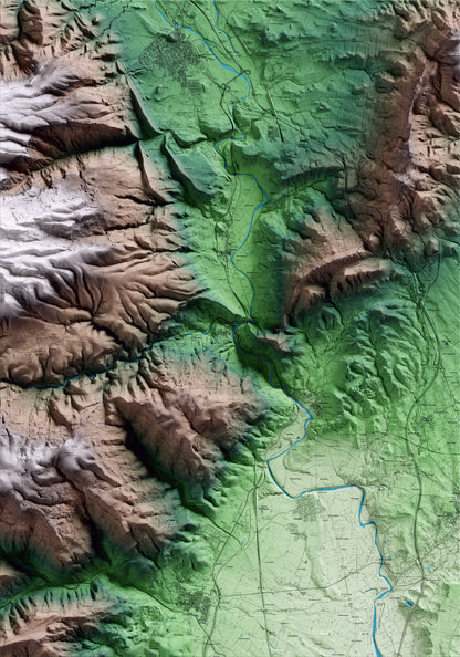 Mapa artístico del relieve de la Riba, al Alt Camp, con 15 km de entorno y base topográfica ICGC