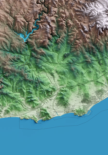 Mapa artístico del relieve de la Riera de Gaià, al Tarragonès, con 15 km de entorno y base topográfica ICGC