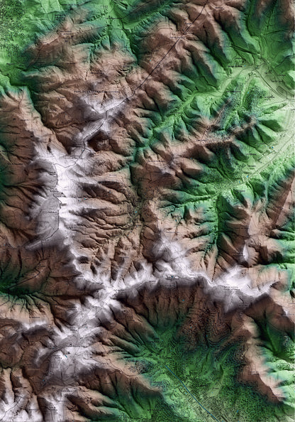 Mapa artístico del relieve de la Roca del Vallès, al Vallès Oriental, con 15 km de entorno y base topográfica ICGC. Detalle de la zona inferior derecha.