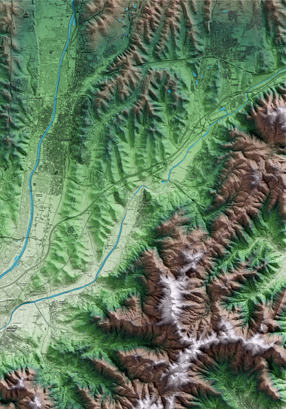 Mapa artístico del relieve de la Roca del Vallès, al Vallès Oriental, con 15 km de entorno y base topográfica ICGC