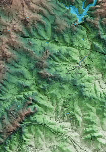 Mapa artístico del relieve de la Secuita, al Tarragonès, con 15 km de entorno y base topográfica ICGC. Detalle de la zona inferior derecha.