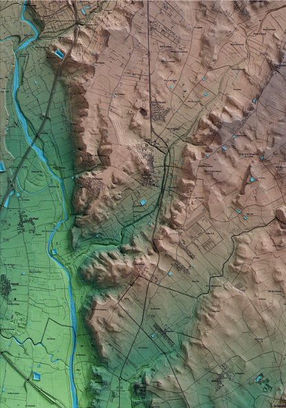 Mapa artístico del relieve de la Secuita, al Tarragonès, con 15 km de entorno y base topográfica ICGC. Detalle de la zona superior izquierda.
