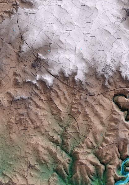 Mapa artístico del relieve de la Secuita, al Tarragonès, con 15 km de entorno y base topográfica ICGC. Detalle de la zona superior derecha.