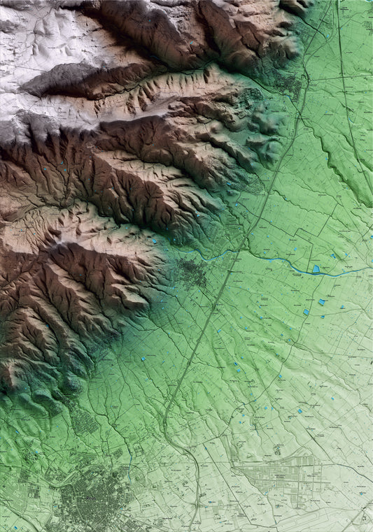 Mapa artístico del relieve de la Selva del Camp, al Baix Camp, con 15 km de entorno y base topográfica ICGC