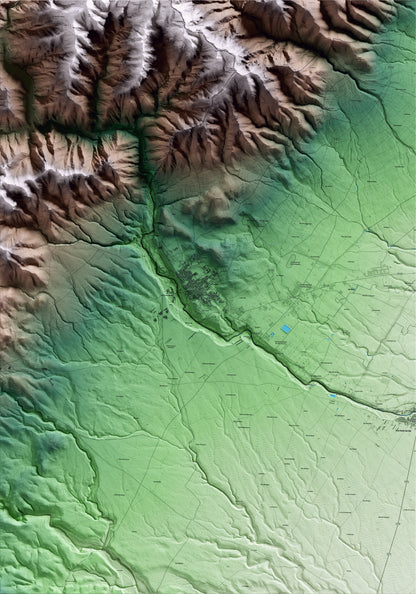 Mapa artístico del relieve de la Sénia, al Montsià, con 15 km de entorno y base topográfica ICGC
