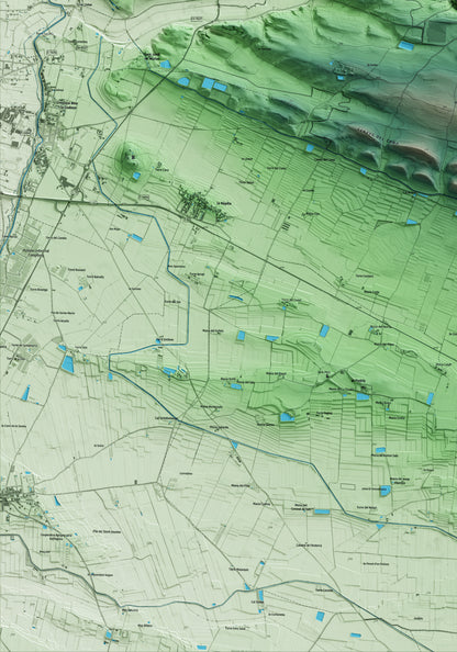 Mapa artístico del relieve de la Sentiu de Sió, a la Noguera, con 15 km de entorno y base topográfica ICGC. Detalle de la zona inferior izquierda.
