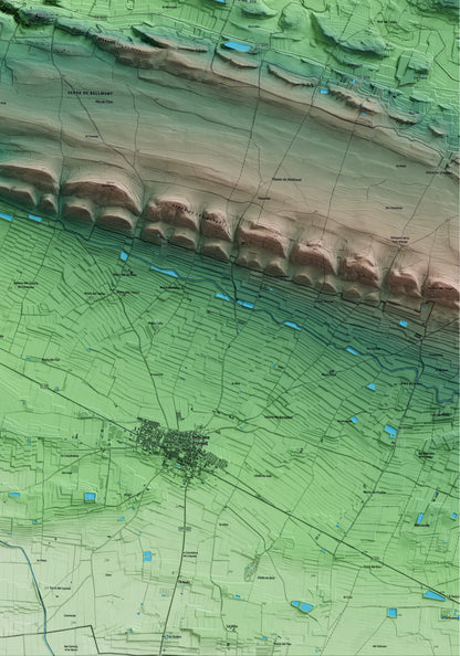 Mapa artístico del relieve de la Sentiu de Sió, a la Noguera, con 15 km de entorno y base topográfica ICGC. Detalle de la zona inferior derecha.