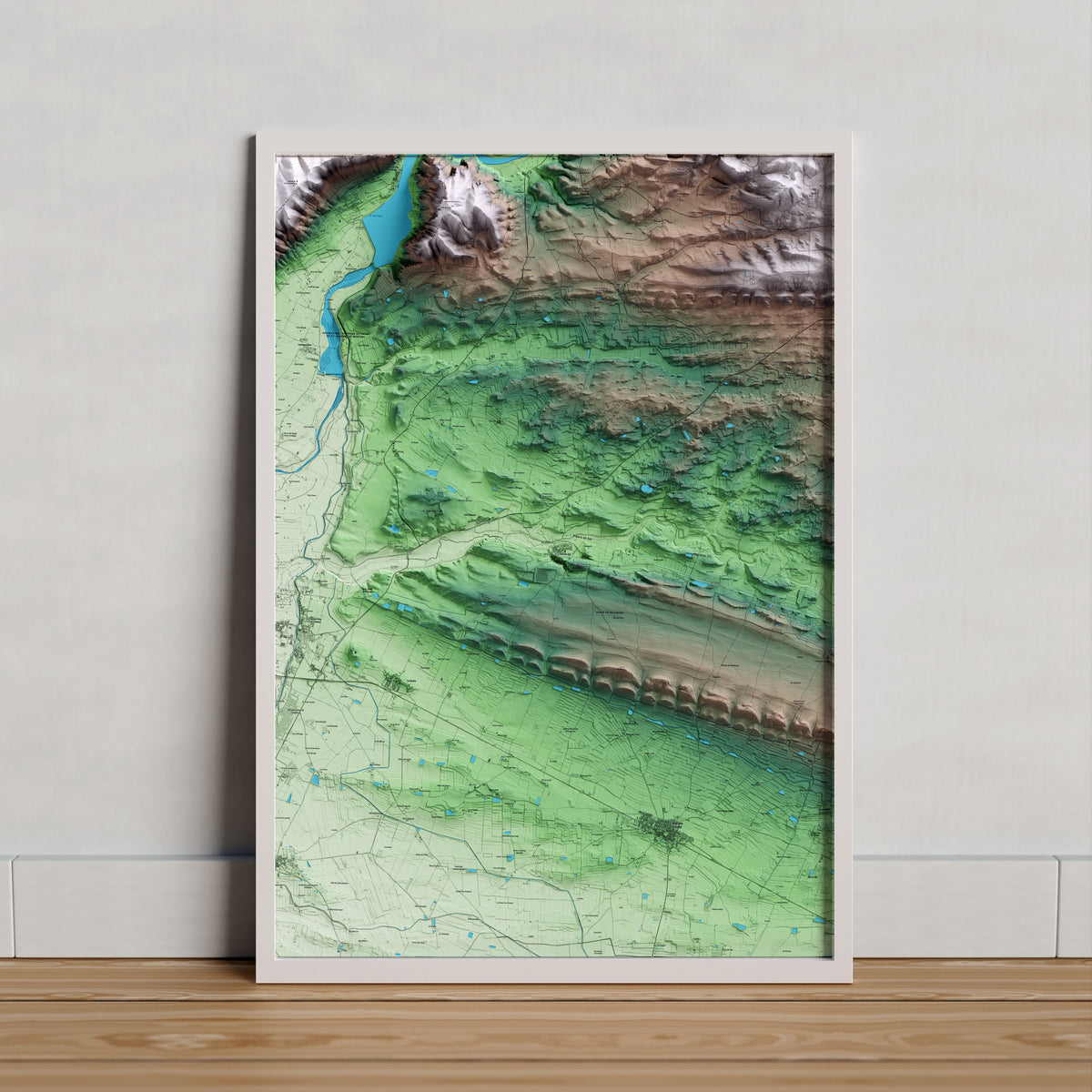 Mapa artístico del relieve de la Sentiu de Sió, a la Noguera, con 15 km de entorno y base topográfica ICGC. Presentación enmarcada.