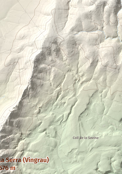 Mapa topogràfic del relleu: la Serra (Vingrau), 576 m. Detall de la zona superior dreta. 21 × 30 cm.