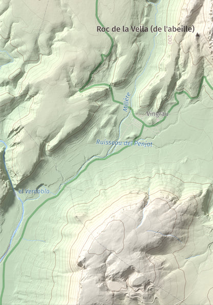 Mapa topogràfic del relleu: la Serra (Vingrau), 576 m. Detall de la zona inferior esquerra. 21 × 30 cm.
