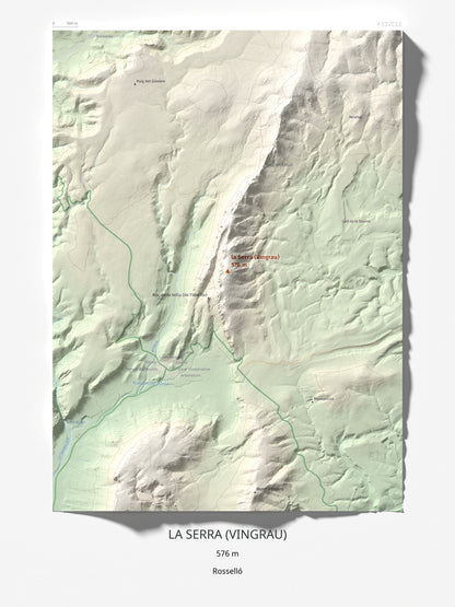 Mapa topogràfic del relleu: la Serra (Vingrau), 576 m. Làmina completa. 30 × 40 cm.