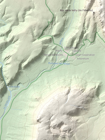 Mapa topogràfic del relleu: la Serra (Vingrau), 576 m. Detall de la zona inferior esquerra. 30 × 40 cm.