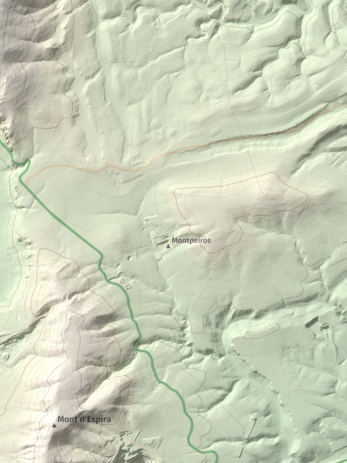 Mapa topogràfic del relleu: la Serra (Vingrau), 576 m. Detall de la zona inferior dreta. 30 × 40 cm.