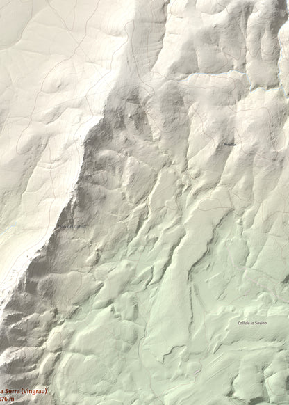 Mapa topogràfic del relleu: la Serra (Vingrau), 576 m. Detall de la zona superior dreta. 50 × 70 cm.