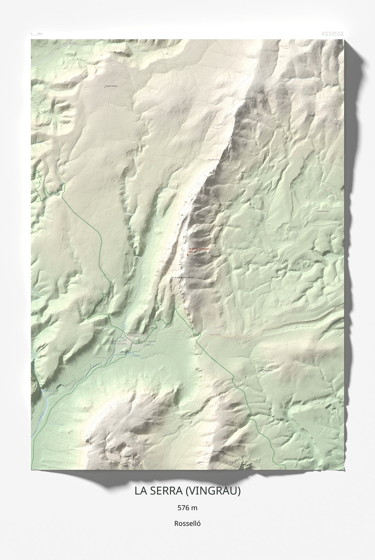 Mapa topogràfic del relleu: la Serra (Vingrau), 576 m. Làmina completa. 61 × 91 cm.