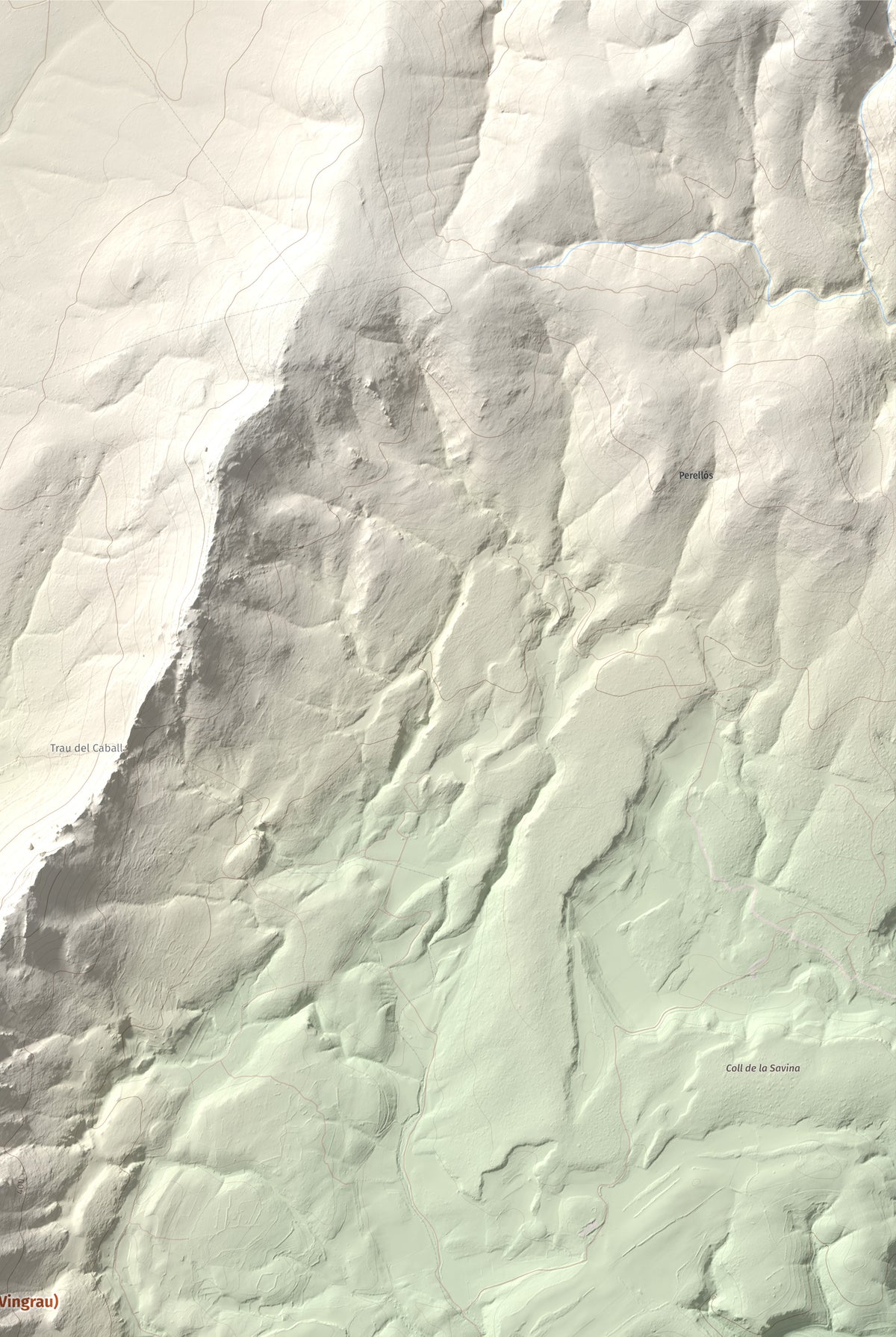 Mapa topogràfic del relleu: la Serra (Vingrau), 576 m. Detall de la zona superior dreta. 61 × 91 cm.