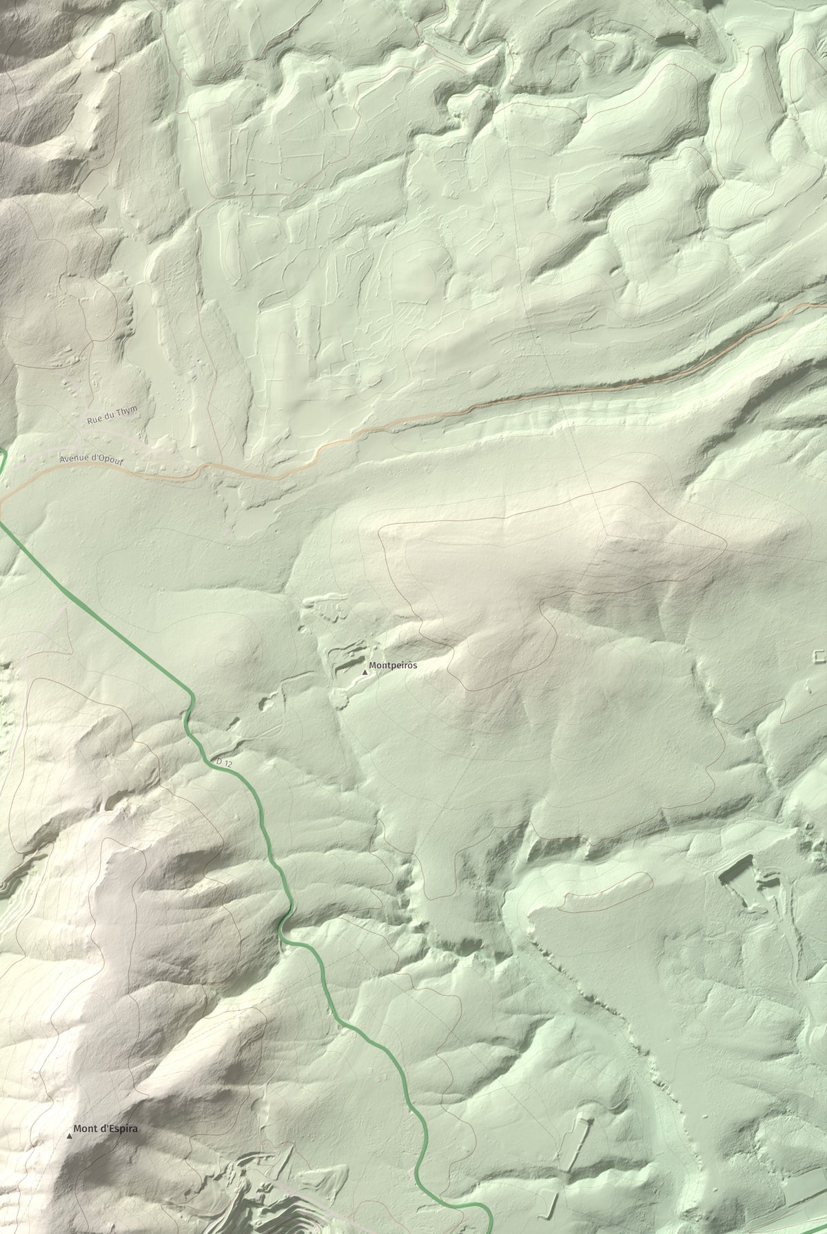Mapa topogràfic del relleu: la Serra (Vingrau), 576 m. Detall de la zona inferior dreta. 61 × 91 cm.