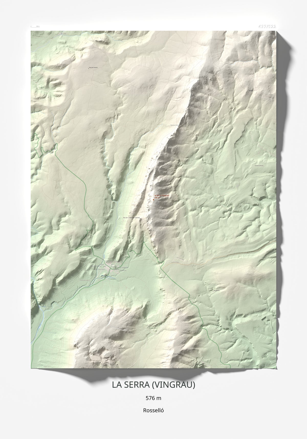 Mapa topogràfic del relleu: la Serra (Vingrau), 576 m. Làmina completa. 70 × 100 cm.