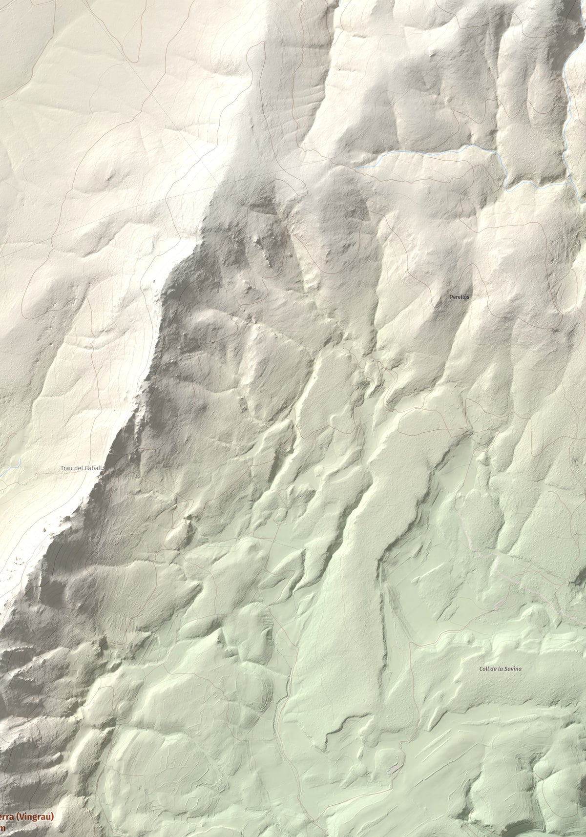 Mapa topogràfic del relleu: la Serra (Vingrau), 576 m. Detall de la zona superior dreta. 70 × 100 cm.