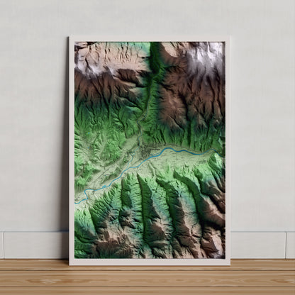 Mapa artístico del relieve de la Seu d'Urgell, al Alt Urgell, con 15 km de entorno y base topográfica ICGC. Presentación enmarcada.