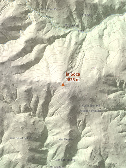 Mapa de relieve de la Soca, 1635 m, Vallespir, lámina 100 Cims de Trobart. Detalle de la zona central. 30 × 40 cm.
