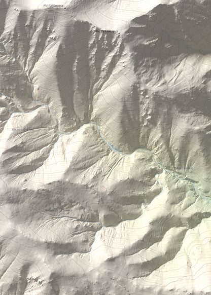 Mapa de relieve de la Soca, 1635 m, Vallespir, lámina 100 Cims de Trobart. Detalle de la zona superior izquierda. 50 × 70 cm.