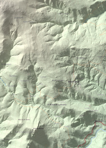 Mapa de relieve de la Soca, 1635 m, Vallespir, lámina 100 Cims de Trobart. Detalle de la zona inferior derecha. 50 × 70 cm.