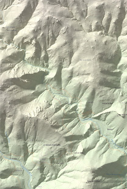 Mapa de relieve de la Soca, 1635 m, Vallespir, lámina 100 Cims de Trobart. Detalle de la zona inferior izquierda. 61 × 91 cm.