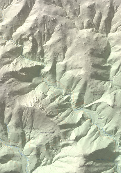 Mapa de relieve de la Soca, 1635 m, Vallespir, lámina 100 Cims de Trobart. Detalle de la zona inferior izquierda. 70 × 100 cm.