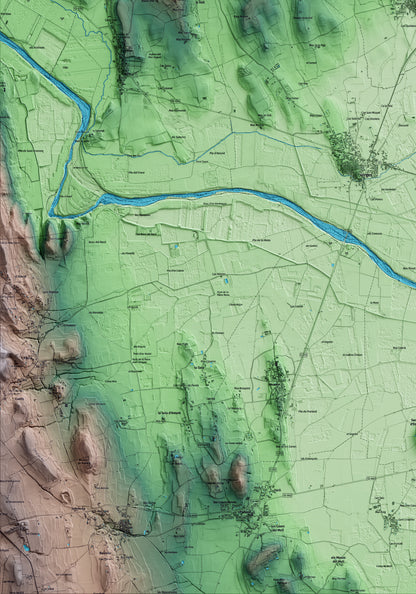 Mapa artístico del relieve de la Tallada d'Empordà, al Baix Empordà, con 15 km de entorno y base topográfica ICGC. Detalle de la zona inferior izquierda.