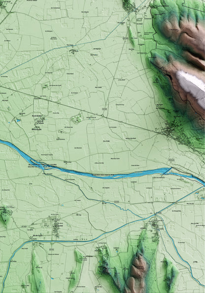 Mapa artístico del relieve de la Tallada d'Empordà, al Baix Empordà, con 15 km de entorno y base topográfica ICGC. Detalle de la zona inferior derecha.